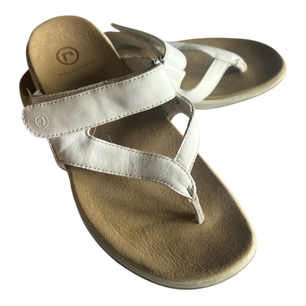 Rockport White Leather Hook‎ And Loop Closure Strap Sandals 8 Thong Comfort